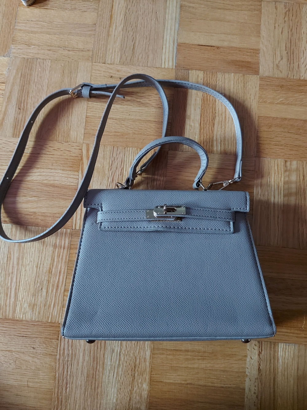 Classic Structured Gray Top-Handle Crossbody Bag